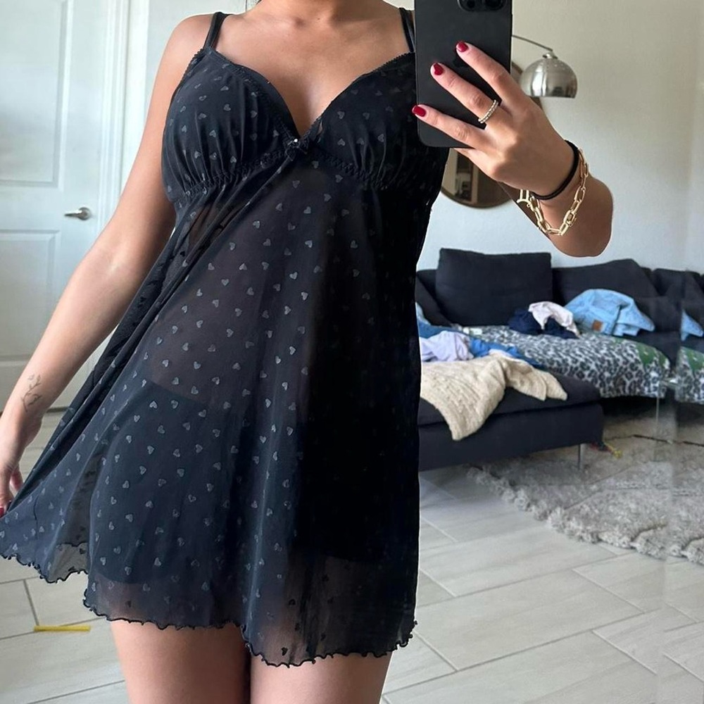 Black Sheer Heart Pattern Dress